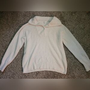 Aerie Cream Quarter Button Sweater Plush Knit